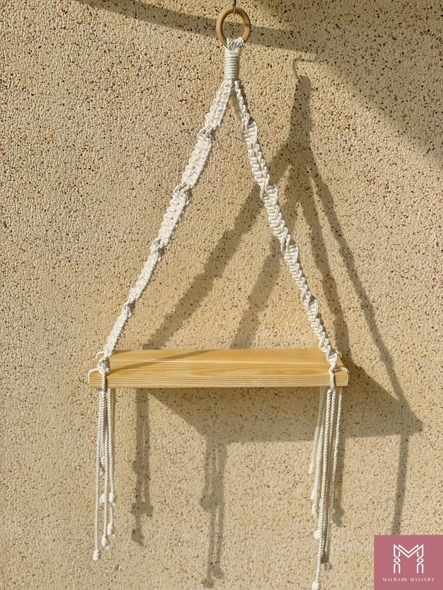 Boho Macrame Shelf | Hanging Wooden Display for Plants & Decor | Macrame Mastery | MM-MSH-23121001