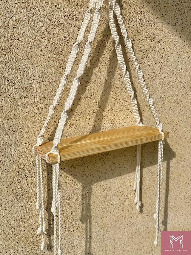 Boho Macrame Shelf | Hanging Wooden Display for Plants & Decor | Macrame Mastery | MM-MSH-23121001