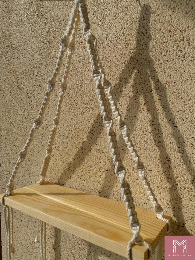 Boho Macrame Shelf | Hanging Wooden Display for Plants & Decor | Macrame Mastery | MM-MSH-23121001