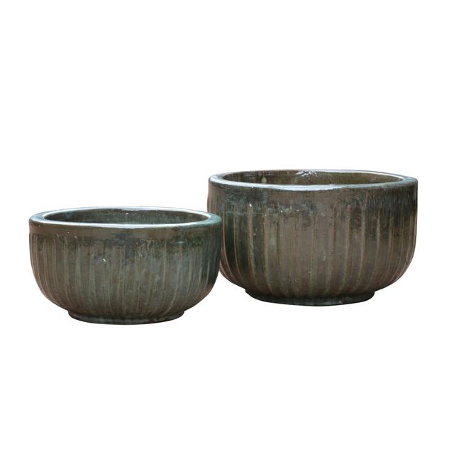 Set Of 2 Glazed Terracotta Pots (EW-7465-Avo)